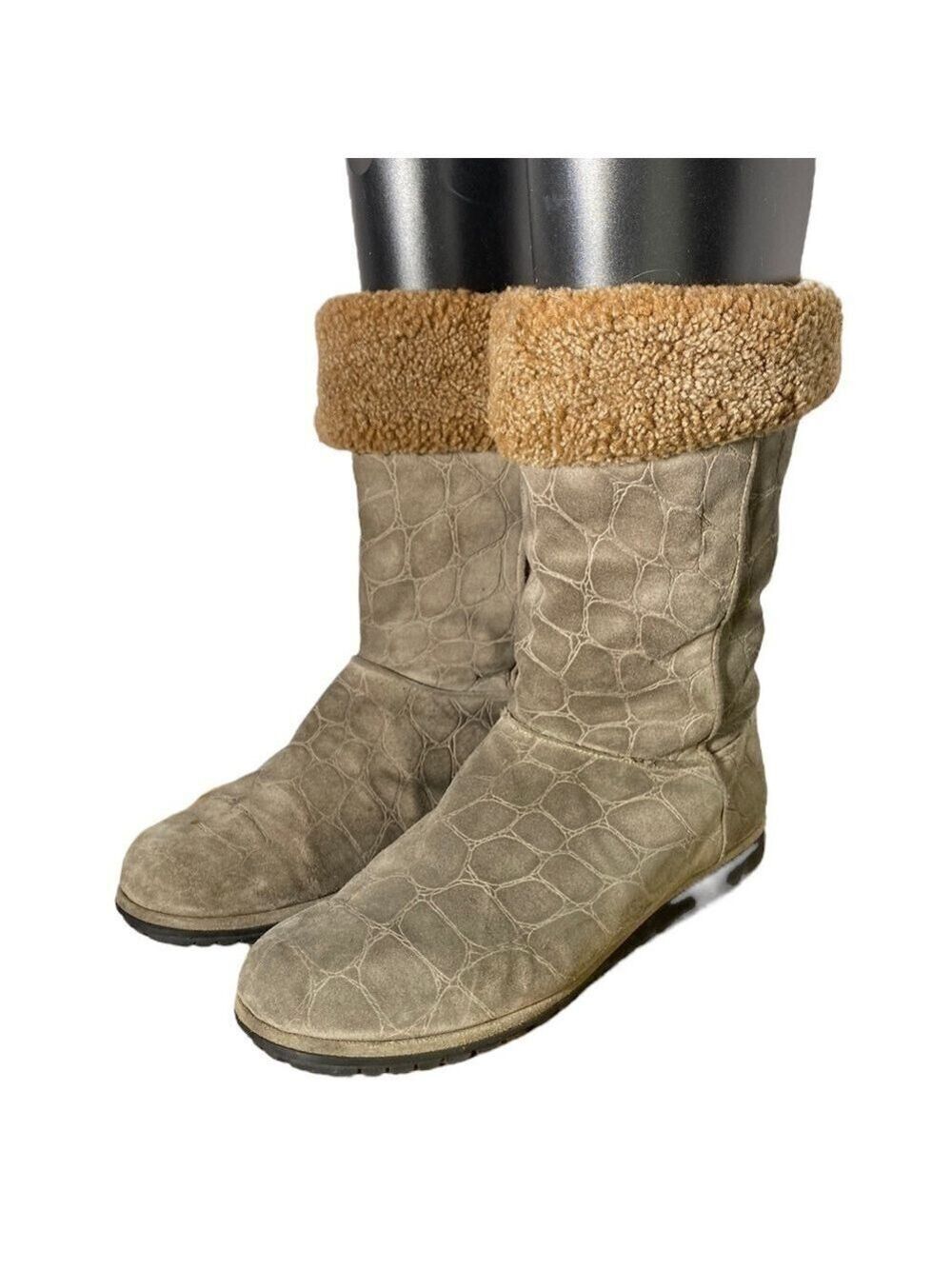Stuart Weitzman Brown Suede Leather Faux Fur Lined Boot Womens Size 10